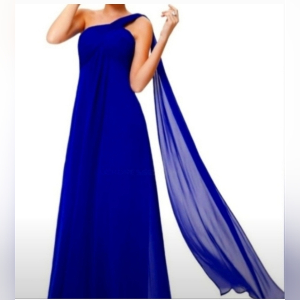 Azazie Royal Blue One-Shoulder A Line Gown Bridesmaid Homecoming Dress